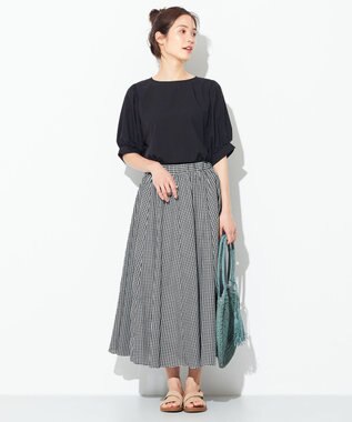 ANY 【ウエストゴム】シャンブレーライク スカート ブラックギンガム