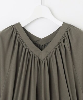 自由区 【WEB限定・洗える・XSサイズあり】ライトギャザーフレアスリーブ ワンピース カーキ系