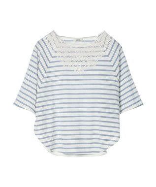 earth music&ecology 襟レースボーダーポンチョ Sax