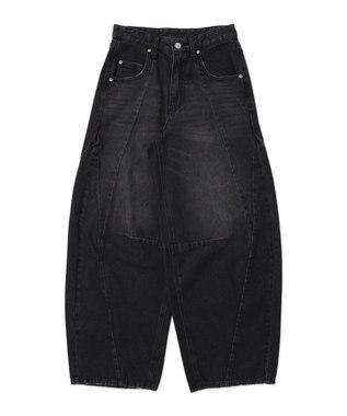 WEGO カーブラインバレルレッグデニムパンツ ブラック