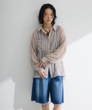 Green Parks シアーワッシャーロングスリーブシャツ Light Gray