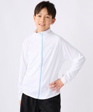 OP／FILA 【Ocean Pacific】フルジップ OPロゴラッシュガード ホワイト×サックス