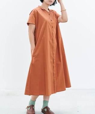 muuc 〈遠州織物で織られた上質なコットン生地〉フレンチスリーブのシャツワンピース ブラウン