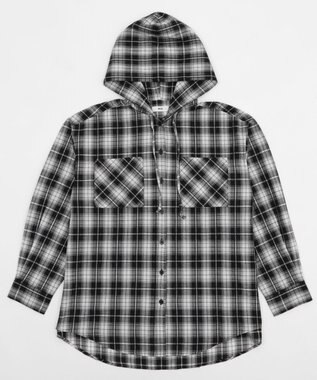 WEGO フードチェックBIGシャツ ブラック