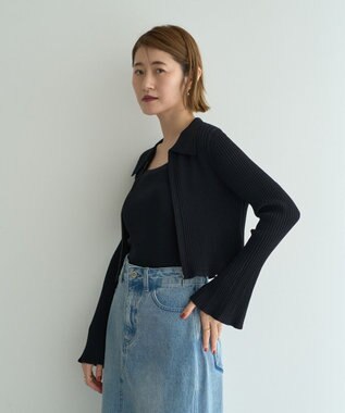 YECCA VECCA 【2点SET】キャミセット襟付きZIPカーディガン Black