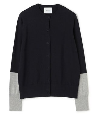 BEIGE， CHLOR / ウールシルク配色クルーネックカーディガン Navy