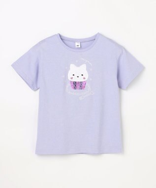 ANY KIDS 【綿100%】ドロップショルダーミラクルスパンコールTシャツ サックスブルー×ケーキ
