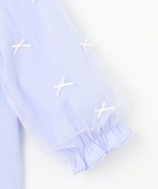 ANY KIDS リボン×チュール 七分袖Tシャツ サックスブルー