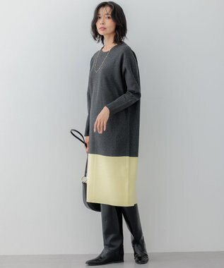 23区 S 【WEB&一部店舗限定カラーあり/洗える】ミラノリブ バイカラーニットワンピース ［WEB&一部店舗限定］チャコールグレー×レモン