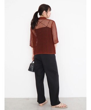 Green Parks メッシュ編み襟付きカーディガン Terracotta