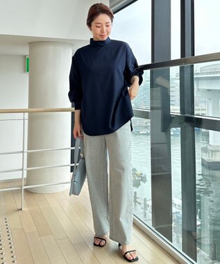 UNFILO ハイネックブラウス [WEB限定]ネイビー
