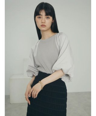 Green Parks armonia．袖布帛ニットプルオーバー Gray