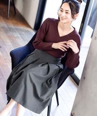 Tiaclasse 大人上品なウール調タックフレアスカート チャコールグレー