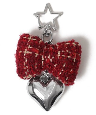 WEGO ツイードリボンハートキーホルダー レッド