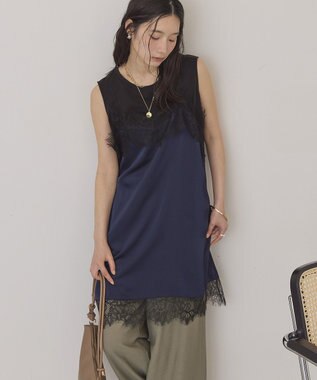 AMERICAN HOLIC レースサテンキャミワンピース Navy