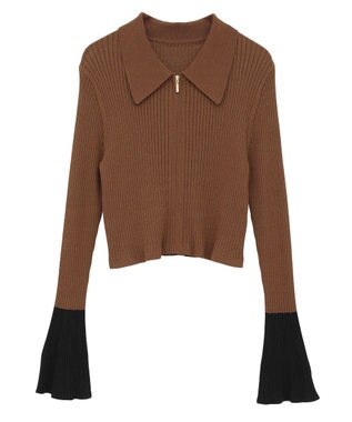 YECCA VECCA 【2点SET】キャミセット襟付きZIPカーディガン Camel