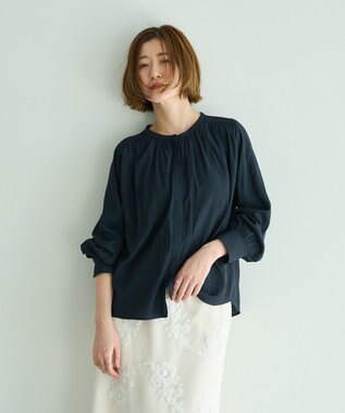 YECCA VECCA ギャザーブラウス Navy