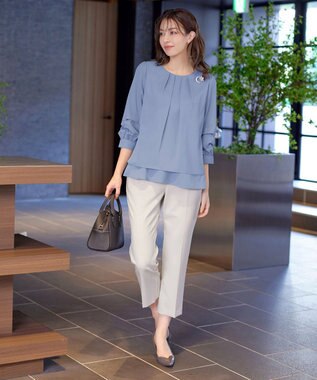 Tiaclasse つまみタック袖レイヤードブラウス ブルー