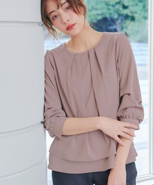 Tiaclasse つまみタック袖レイヤードブラウス ピンクモカ