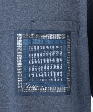 JOSEPH ABBOUD MOUNTAIN 【SPACE】OG綿スクエアドットプリント ポケTシャツ ネイビー系