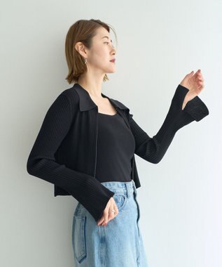 YECCA VECCA 【2点SET】キャミセット襟付きZIPカーディガン Black