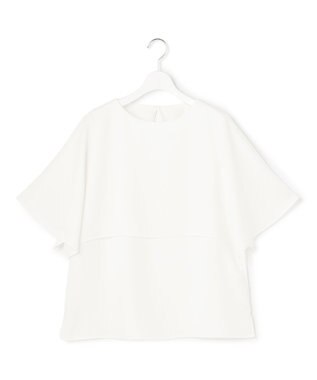 23区 【吸水速乾/UVカット/接触冷感】ストレッチジョーゼット  ケープデザイン カットソー ホワイト系