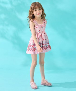 ANY KIDS ストライプ×フルーツ ワンピース 水着 ピンク系