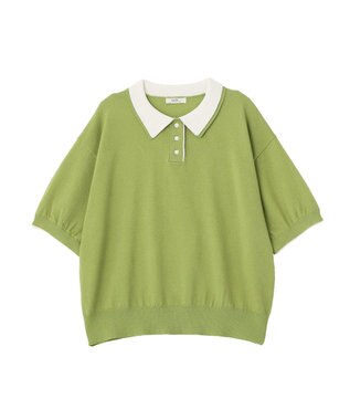 earth music&ecology バイカラーポロニット Green