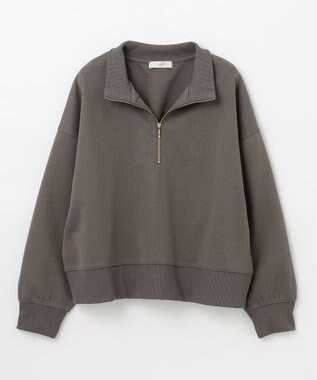 ANY 【洗濯機可】クロップド丈ダンボールハーフジッププルオーバー モカ