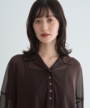 YECCA VECCA 【2点SET】シアーポロシャツ×キャミワンピース Brown