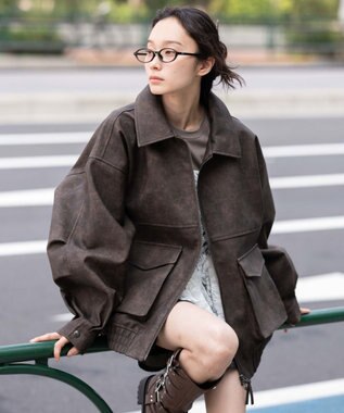 WEGO 【25年秋冬新作/ユニセックス着用ITEM/SMLサイズ展開】PUダブルZIPフライトブルゾン ブラウンその他