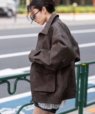 WEGO 【25年秋冬新作/ユニセックス着用ITEM/SMLサイズ展開】PUダブルZIPフライトブルゾン ブラウンその他