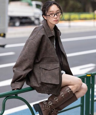 WEGO 【25年秋冬新作/ユニセックス着用ITEM/SMLサイズ展開】PUダブルZIPフライトブルゾン ブラウンその他