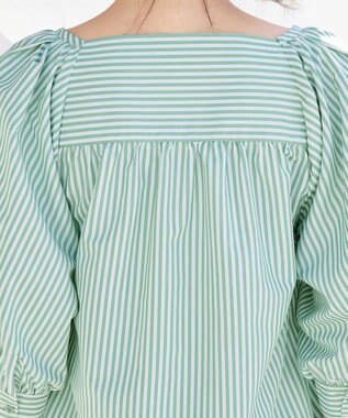 Tiaclasse L 【洗える】ストライプパフスリーブブラウス グリーン