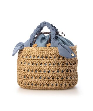 UNBILLION カシュカシュ cachecache / 下がりリボン柄編みトートバッグ ブルー