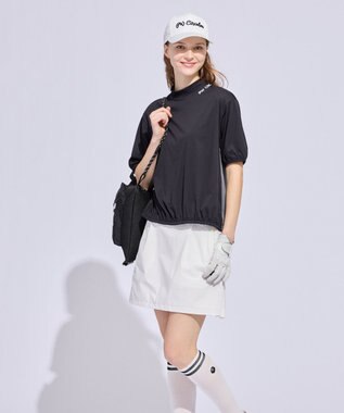 PW CIRCULUS 【WOMEN】パフスリーブメッシュコンビ モックネックT ゴルフウェア レディース ブラック系