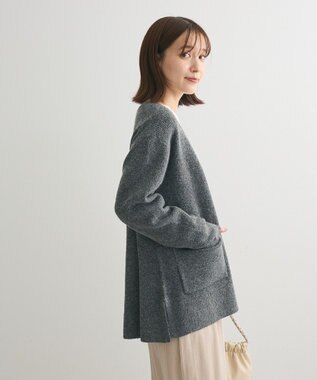 Green Parks Ｖネック畦編みニットカーディガン Gray Mixture