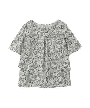 YECCA VECCA ラインフルーツ柄ラッフルブラウス Black