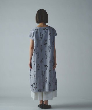 muuc 【ゆったりシルエットで涼しく上品】植物の影絵プリント ワンピースドレス グレー