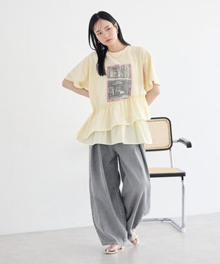 earth music&ecology 異素材ドッキンググラフィックTシャツ Ivory