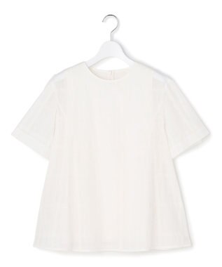 23区 【先行予約】シアーチェックレイヤード フレア Tブラウス ホワイト系