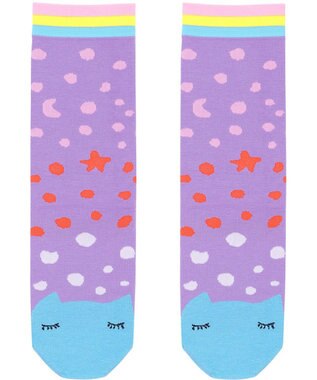 tsumori chisato SLEEP ソックス　星柄・ドット柄　ネコ顔　/ワコール　UEY516 パープル