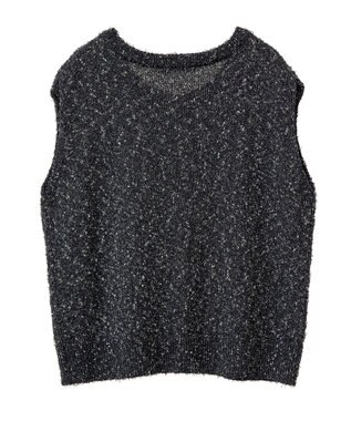 Green Parks ツィード風金釦ニットベスト Black