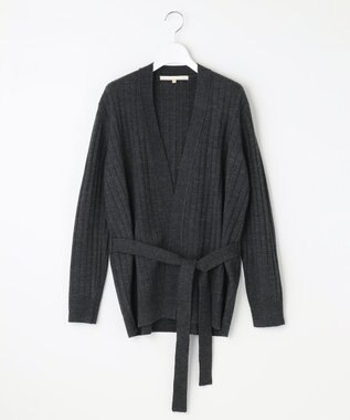 自由区 【洗える】ウールミックス ミドル丈カーディガン グレー系