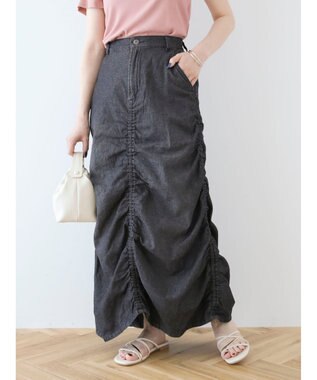 Green Parks ・ＳＵＧＡＲ　ＳＰＯＯＮ　シャーリングデニムスカート Black