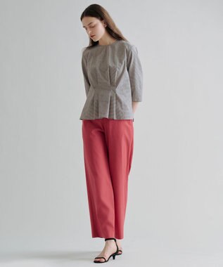 J.PRESS LADIES リネンminiチェック プルオーバー ブラウス ブラウンギンガム系