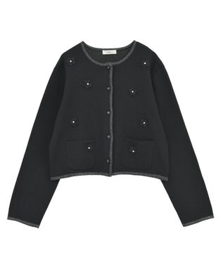 earth music&ecology フラワーモチーフニットカーディガン Black