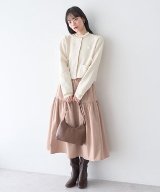 earth music&ecology フラワーモチーフニットカーディガン Ivory