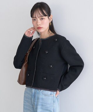 earth music&ecology フラワーモチーフニットカーディガン Black