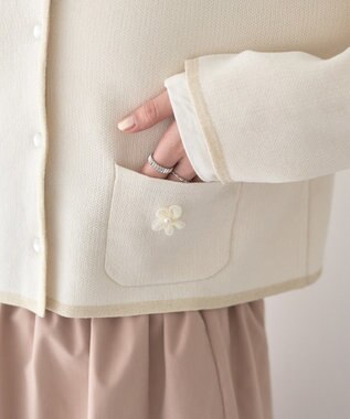 earth music&ecology フラワーモチーフニットカーディガン Ivory